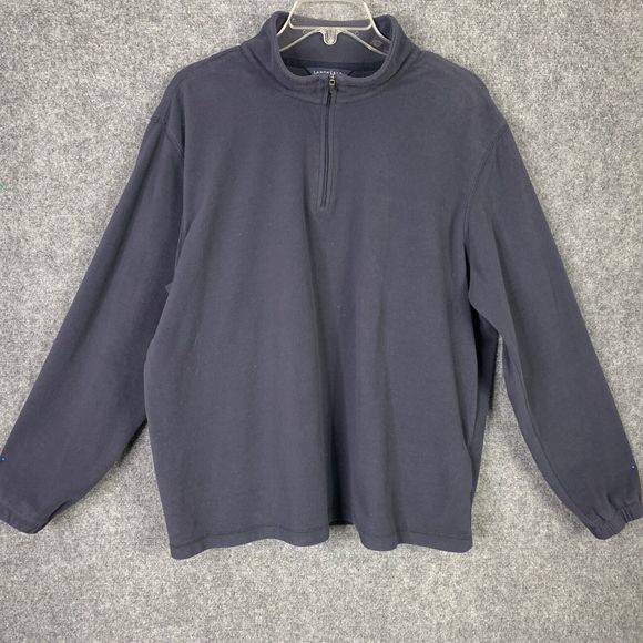 Lands End Micro Fleece 1/4 Zip Top Men XL Mock Neck Navy Blue Elastic Cuffs - Picture 1 of 11